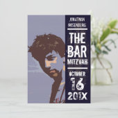 Rock Band Bar Mitzvah Einladung in Schwarz (Stehend Vorderseite)