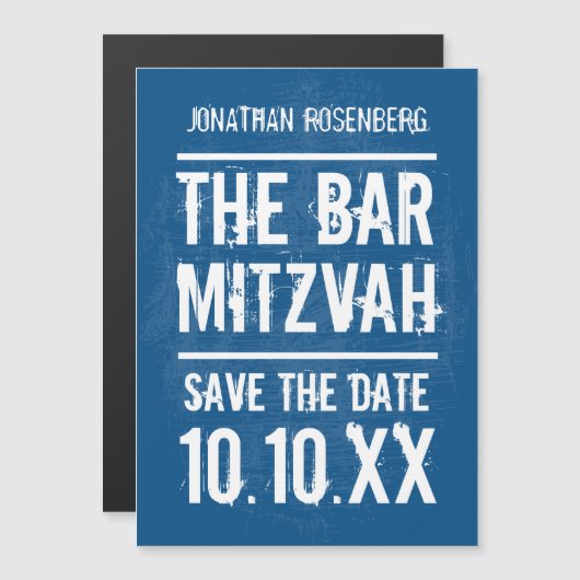 Rock Band Bar Mitzvah in Blue Magneteinladung (Vorne/Hinten)