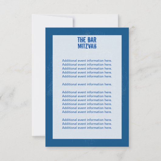 Rock Band Bar Mitzvah Info Card in Blue RSVP Karte (Vorderseite)