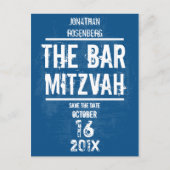 Rock Band Bar Mitzvah Save the Date alle Art, blau Ankündigungspostkarte (Vorderseite)