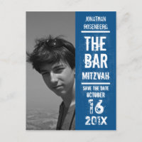 Rock Band Bar Mitzvah Save the Date in Blue