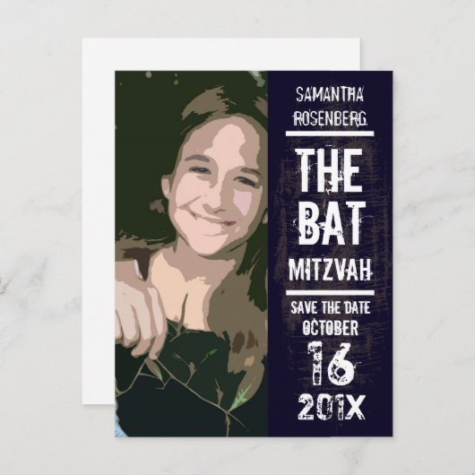 Rock Band Bat Mitzvah Save the Date Ankündigungspostkarte (Vorne/Hinten)