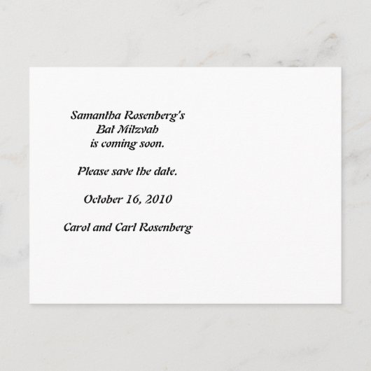 Rock Band Bat Mitzvah Save the Date Ankündigungspostkarte (Rückseite)