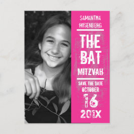 Rock Band Bat Mitzvah Save the Date in Rosa Ankündigungspostkarte