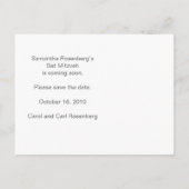 Rock Band Bat Mitzvah Save the Date in Rosa Ankündigungspostkarte (Rückseite)