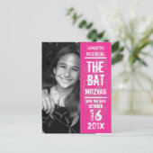 Rock Band Bat Mitzvah Save the Date in Rosa Ankündigungspostkarte (Stehend Vorderseite)