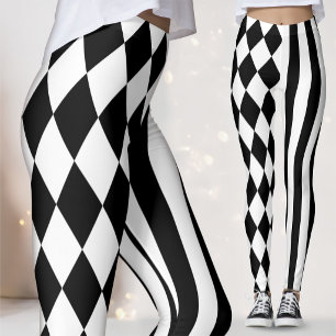 Rock Band Bühnenbekleidung   Schwarz Weiß Narr Leggings