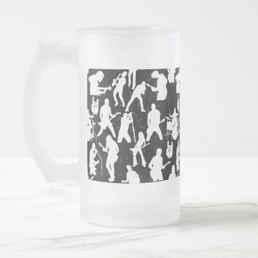 Rock Band Silhouette Pattern.w Black BG Mattglas Bierglas (Links)