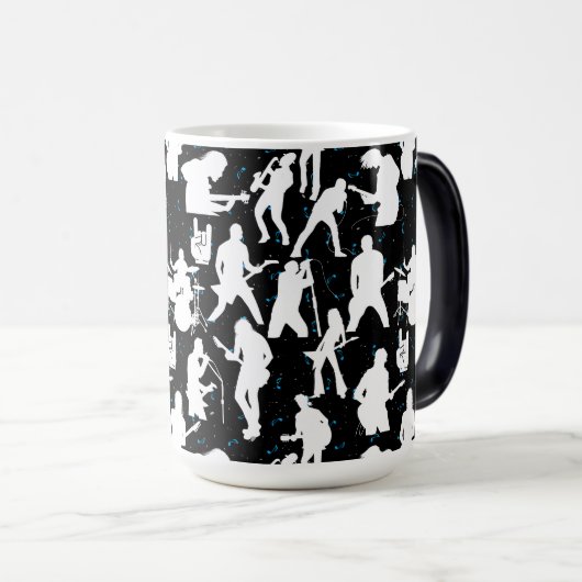 Rock Band Silhouette Pattern.w Black BG Verwandlungstasse (VorderseiteRechts)