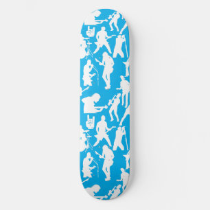 Rock Band Silhouette Pattern.w Lblue BG Skateboard