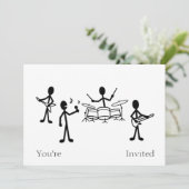 Rock Band Strichmännchen Einladung (Stehend Vorderseite)