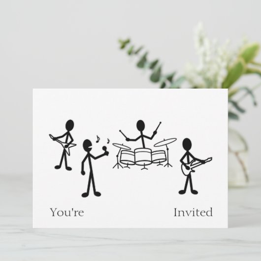 Rock Band Strichmännchen Einladung (Stehend Vorderseite)