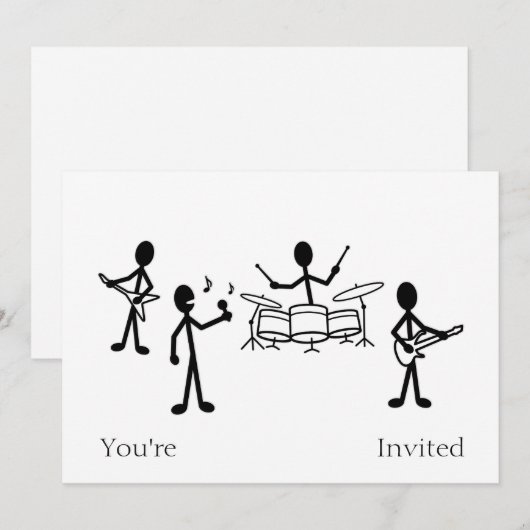 Rock Band Strichmännchen Einladung (Vorne/Hinten)