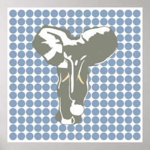 Rock Blue Safari Dot mit Pop Art Elephant Poster