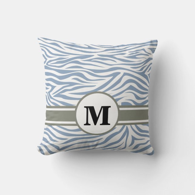 Rock Blue Safari Zebra mit Monogram Kissen (Vorderseite)