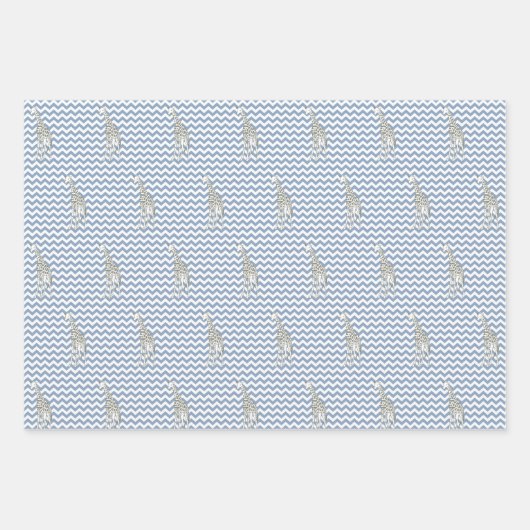 Rock Blue Safari Zickzack mit Pop Art Giraffe Geschenkpapier Set (Vorderseite 3)