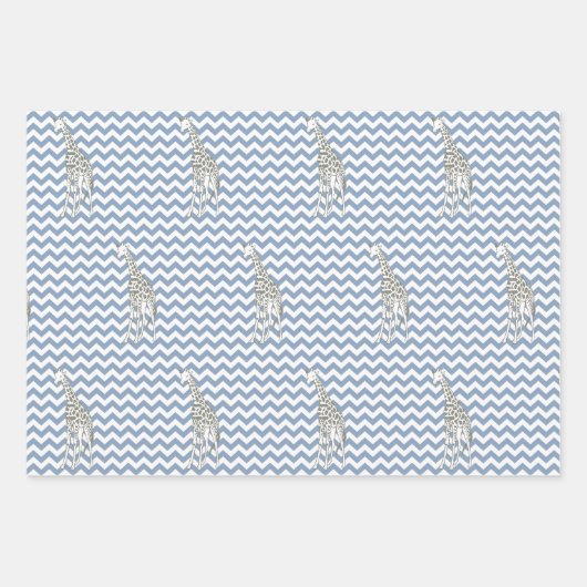 Rock Blue Safari Zickzack mit Pop Art Giraffe Geschenkpapier Set (Vorderseite)