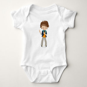 Rock Boy, Brown Hair, Band Sänger, Mikrofon Baby Strampler