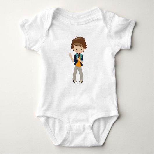 Rock Boy, Brown Hair, Band Sänger, Mikrofon Baby Strampler (Vorderseite)