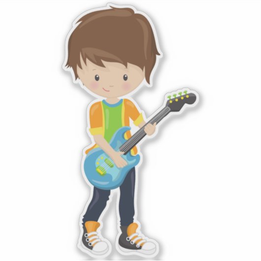 Rock Boy, Brown Hair, Gitarrenspieler, Band, Musik Aufkleber (Vorderseite)