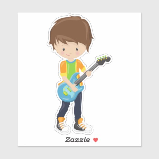 Rock Boy, Brown Hair, Gitarrenspieler, Band, Musik Aufkleber (Blatt)