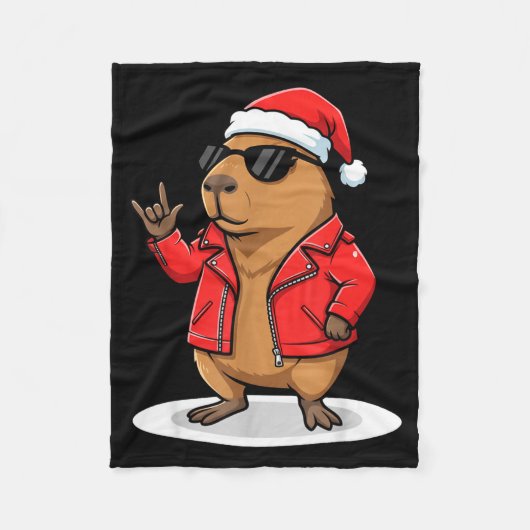 Rock Capybara Xmas Santa Men Women Kids Funny Ugly Fleecedecke (Vorderseite)