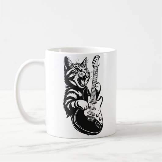Rock Cat Playing Electric Guitar | Cool Music Love Kaffeetasse (Links)