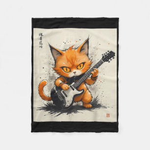 Rock Cat Playing Gitarre Funny Cat Fleecedecke
