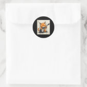 Rock Cat Playing Gitarre Funny Cat Runder Aufkleber (Tasche)