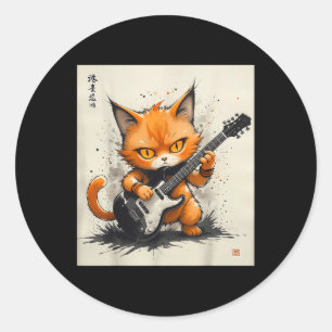 Rock Cat Playing Gitarre Funny Cat Runder Aufkleber