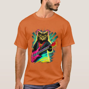 Rock Cat Playing Gitarre Funny Guitar Cat (9) T-Shirt