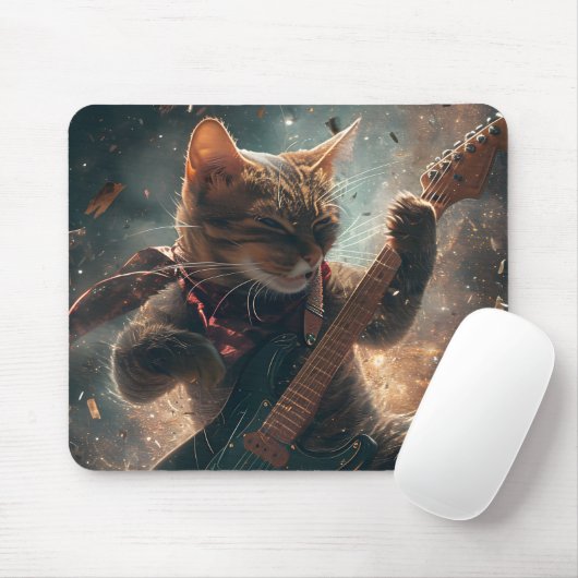 Rock Cat Playing Gitarre Maus Pad Mousepad (Mit Mouse)