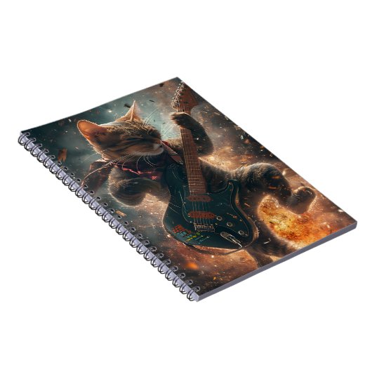 Rock Cat Playing Gitarre Notebook Notizblock (Rechte Seite)