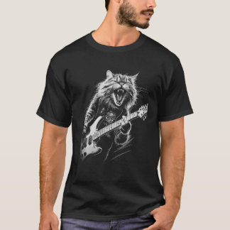 Rock Cat Playing Gitarrenfrau Funny Guitar Ca T-Shirt