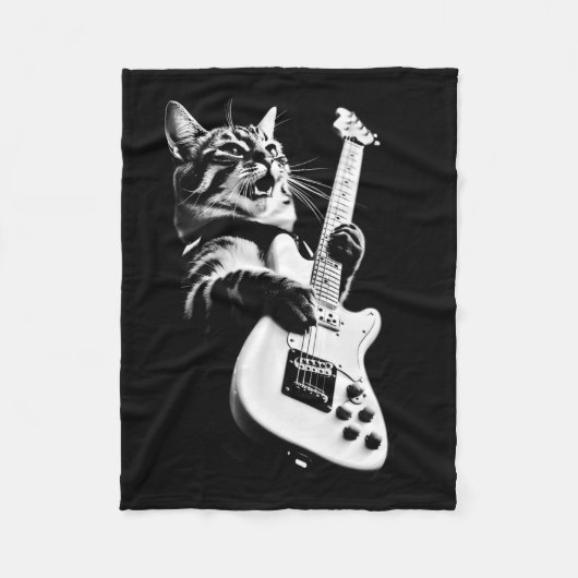 Rock Cat Playing Guitar - Funny Guitar Cat 1 Fleecedecke (Vorderseite)
