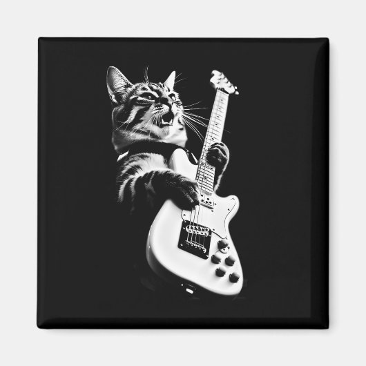 Rock Cat Playing Guitar - Funny Guitar Cat 1 Magnet (Vorne)