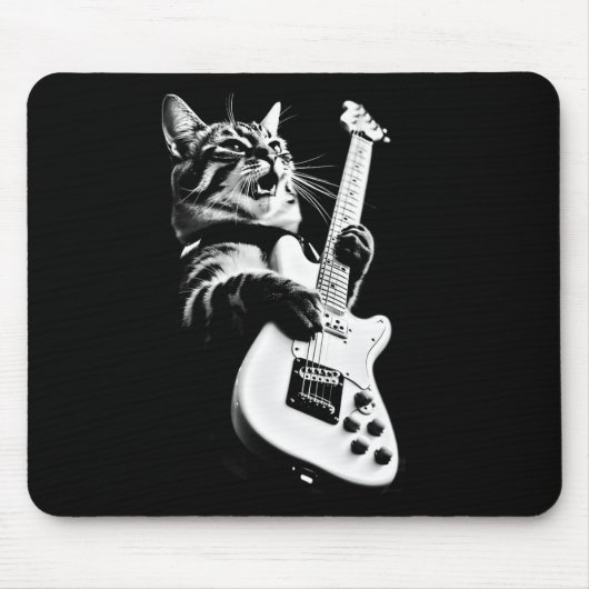 Rock Cat Playing Guitar - Funny Guitar Cat 1 Mousepad (Vorne)
