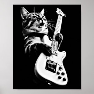 Rock Cat Playing Guitar - Funny Guitar Cat 1 Poster