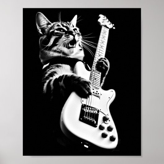 Rock Cat Playing Guitar - Funny Guitar Cat 1 Poster (Vorne)