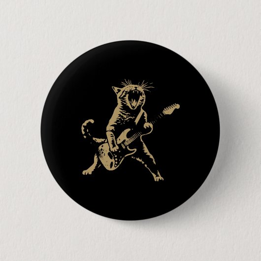 Rock Cat Playing Guitar - Funny Guitar Cat Button (Vorderseite)