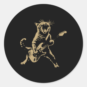 Rock Cat Playing Guitar - Funny Guitar Cat Runder Aufkleber