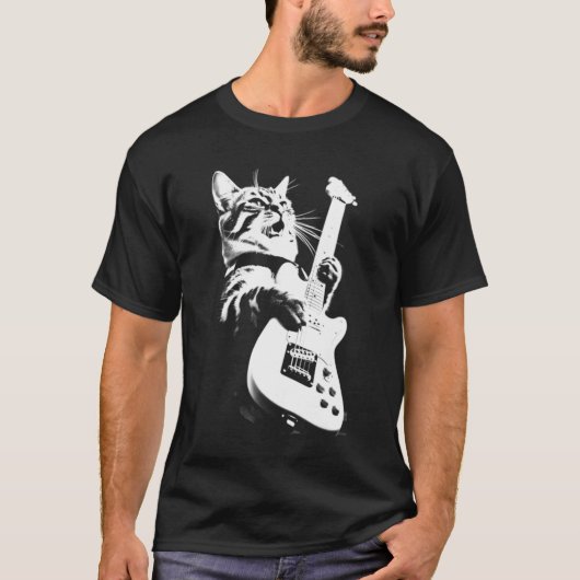 Rock Cat Playing Guitar - Funny Guitar T-Shirt (Vorderseite)