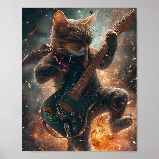 Rock Cat Playing Guitar Poster (Vorne)