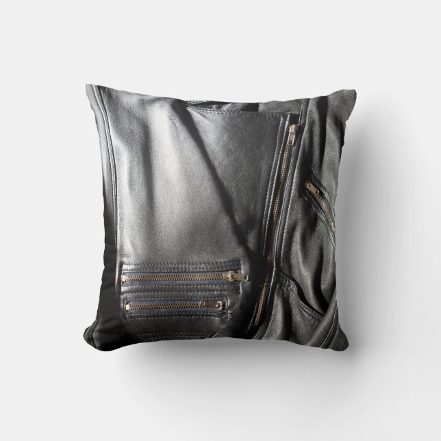 Rock Chick Black Biker Jacket Foto Kissen (Vorderseite)