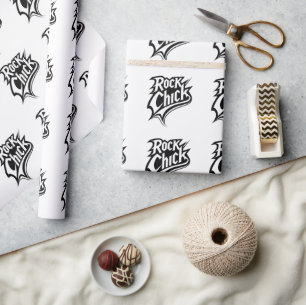 Rock Chick – Kräftige Schwarz-Weiß-Typografie Geschenkpapier