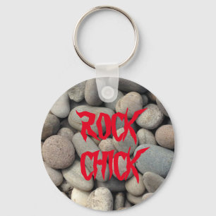 ROCK CHICK PEBBLE STONE BUTTON KEYRING SCHLÜSSELANHÄNGER