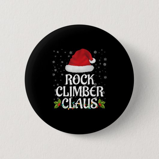 Rock Climber Claus Christmas Lights Pajama Family  Button (Vorderseite)