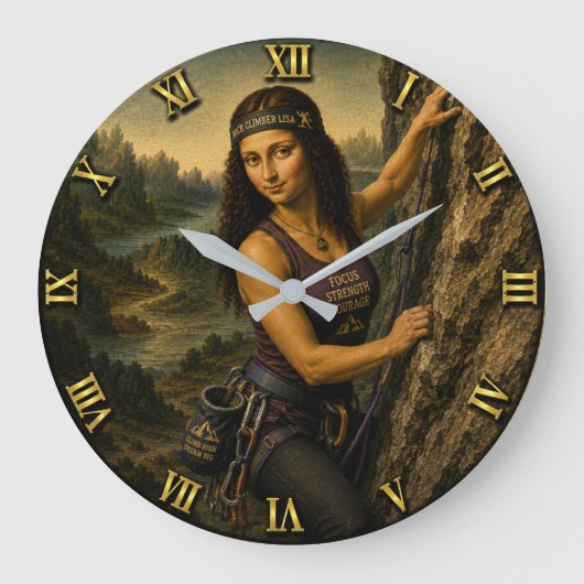 Rock Climber Funny Mona Lisa  Große Wanduhr (Vorderseite)
