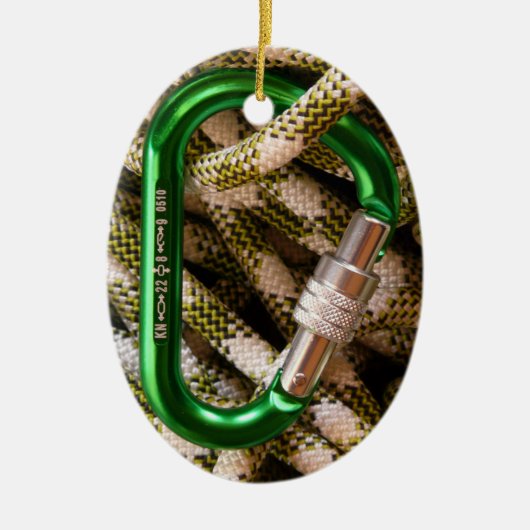 Rock Climbing , Carabiner, Rope, Summit Cross Keramik Ornament (Vorne)