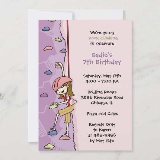 Rock Climbing Einladung: Brünettes braunes Haar Einladung (Vorderseite)